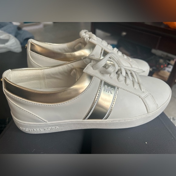 Michael Kors White and Gold Accent Sneakers - Picture 1 of 5